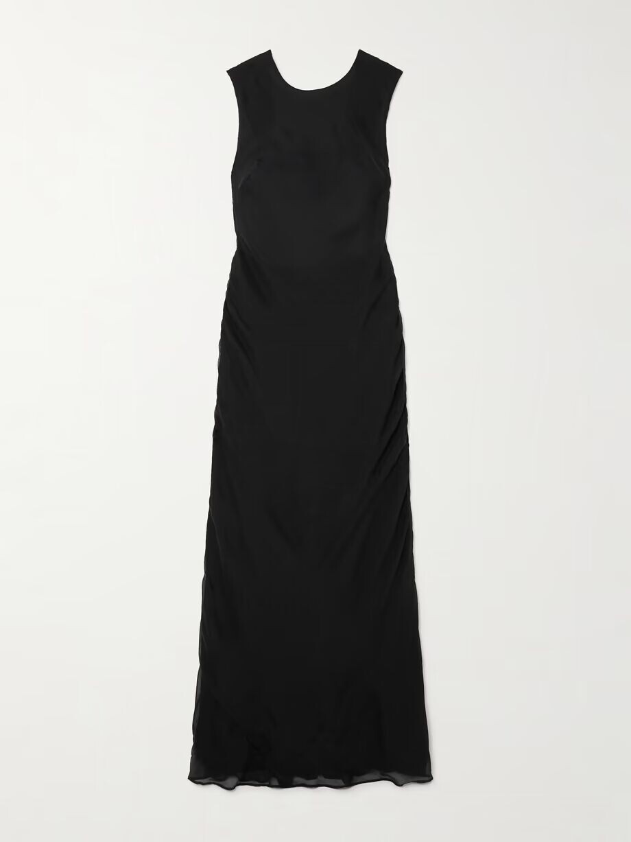 Платье макси из шелковой вуали с открытой спиной и сборками в тонкую полоску St. Agni, черный
Платье макси из шелковой вуали с открытой спиной и сборками в тонкую полоску St. Agni, черный