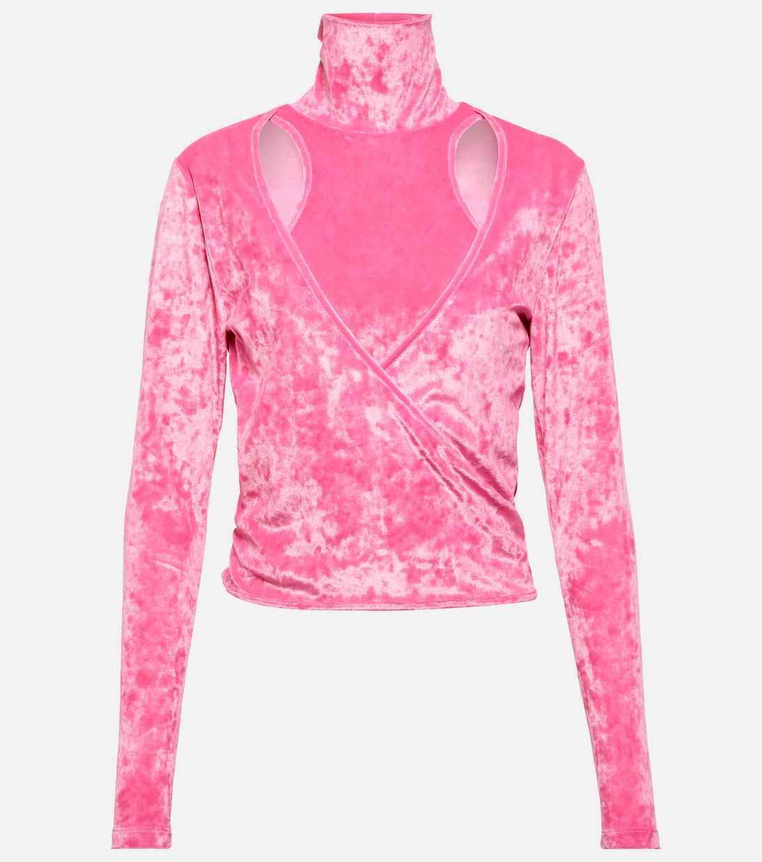 Бархатный топ с вырезом и запахом Ganni, Shocking Pink 
Бархатный топ с вырезом и запахом Ganni, Shocking Pink