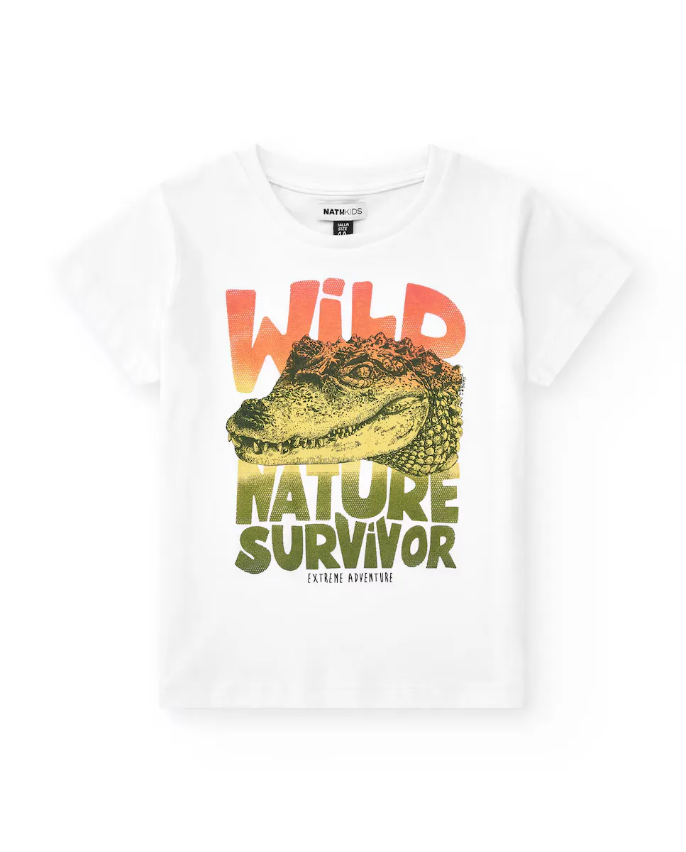 Футболка для мальчика с крокодиловым принтом и надписью Tuc tuc, белый
Футболка для мальчика с крокодиловым принтом и надписью Tuc tuc, белый