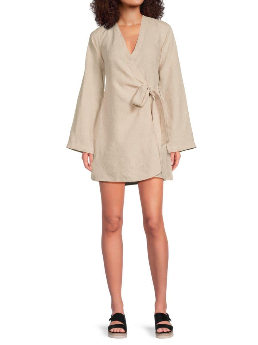 Мини-платье-халат из 100% льна Saks Fifth Avenue, бежевый
Мини-платье-халат из 100% льна Saks Fifth Avenue, бежевый