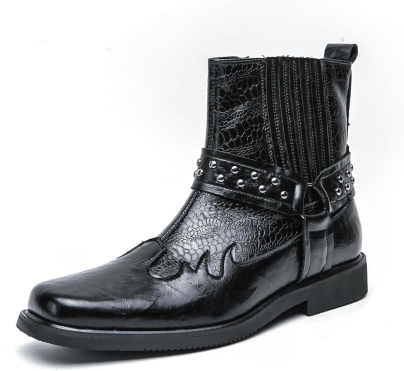 Мужские ботинки-казаки Kelibasi из кожи с текстурой под аллигатора - с заклепанным ремешком в западном стиле для повседневной носки, черный
Мужские ботинки-казаки Kelibasi из кожи с текстурой под аллигатора - с заклепанным ремешком в западном стиле для повседневной носки, черный