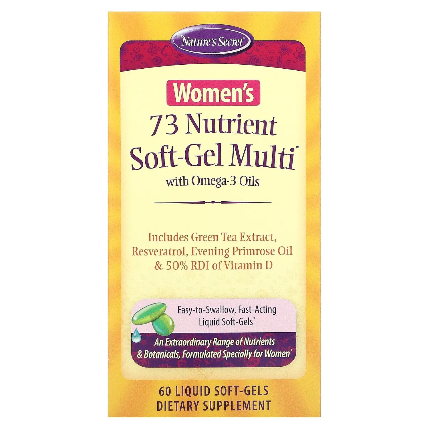 Nature's Secret 73 Nutrient Soft-Gel Multi для женщин с маслами омега-3 60 желатиновых капсул с жидким содержимым
Nature's Secret 73 Nutrient Soft-Gel Multi для женщин с маслами омега-3 60 желатиновых капсул с жидким содержимым