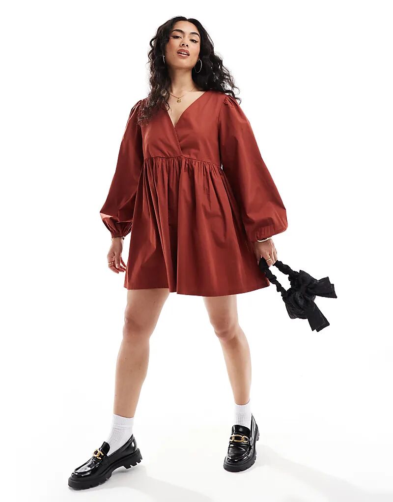 Хлопковое мини-платье с v-образным вырезом цвета ржавчины ASOS DESIGN
Хлопковое мини-платье с v-образным вырезом цвета ржавчины ASOS DESIGN