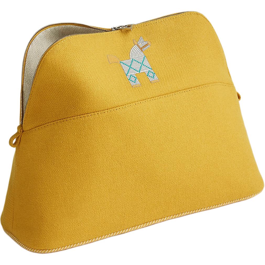 HERMES Болайд шерстяная дорожная сумка для хранения унисекс горчично-желтая