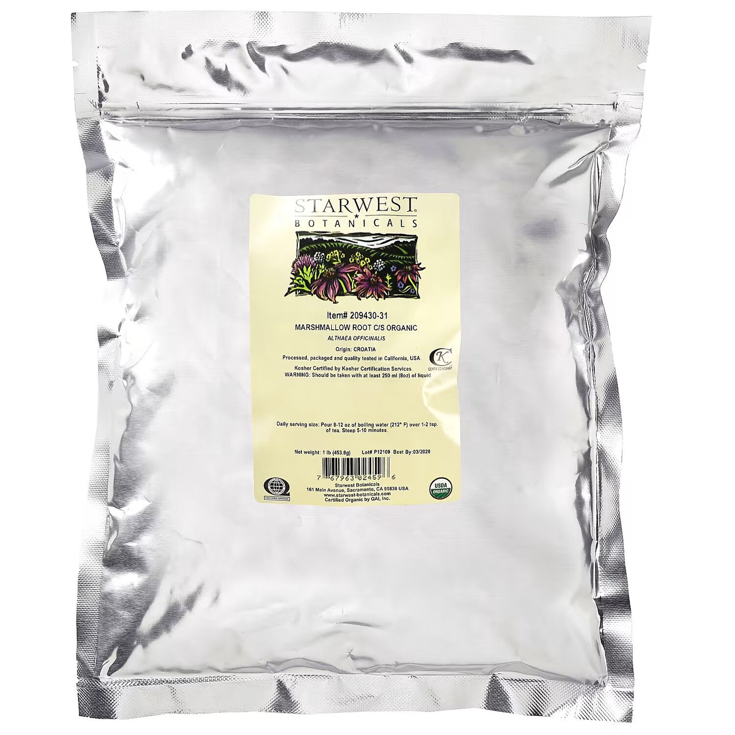 Корень алтея Starwest Botanicals C/S, 453,6 г
Корень алтея Starwest Botanicals C/S, 453,6 г