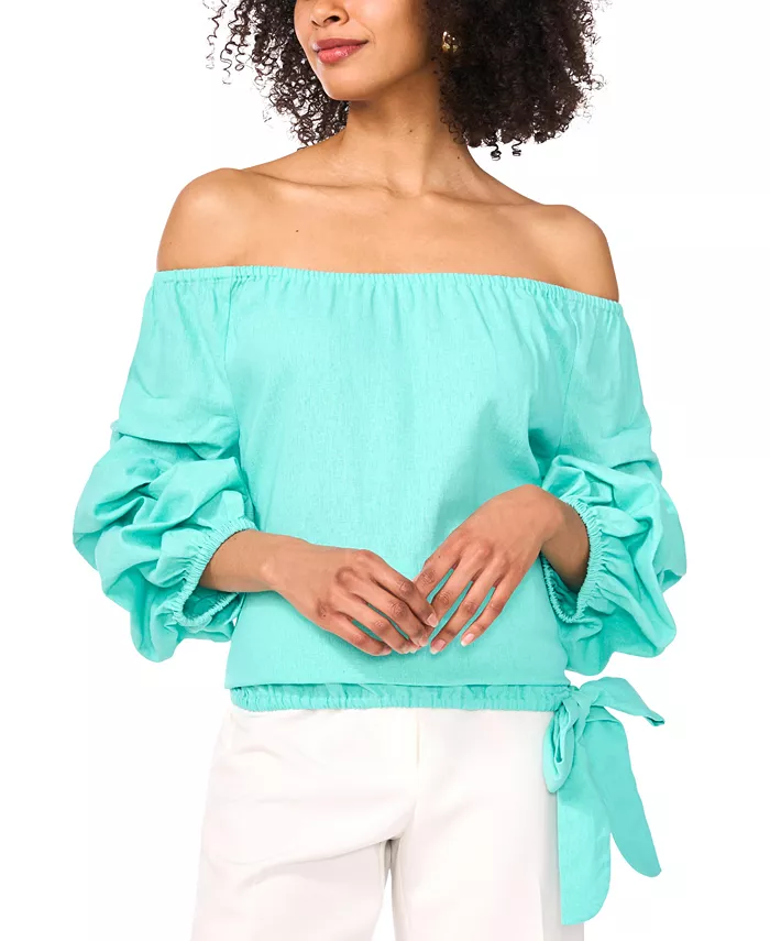 Женская блузка с открытыми плечами, пузырчатыми рукавами и завязкой спереди из смесового льна Vince Camuto, зеленый
Женская блузка с открытыми плечами, пузырчатыми рукавами и завязкой спереди из смесового льна Vince Camuto, зеленый
