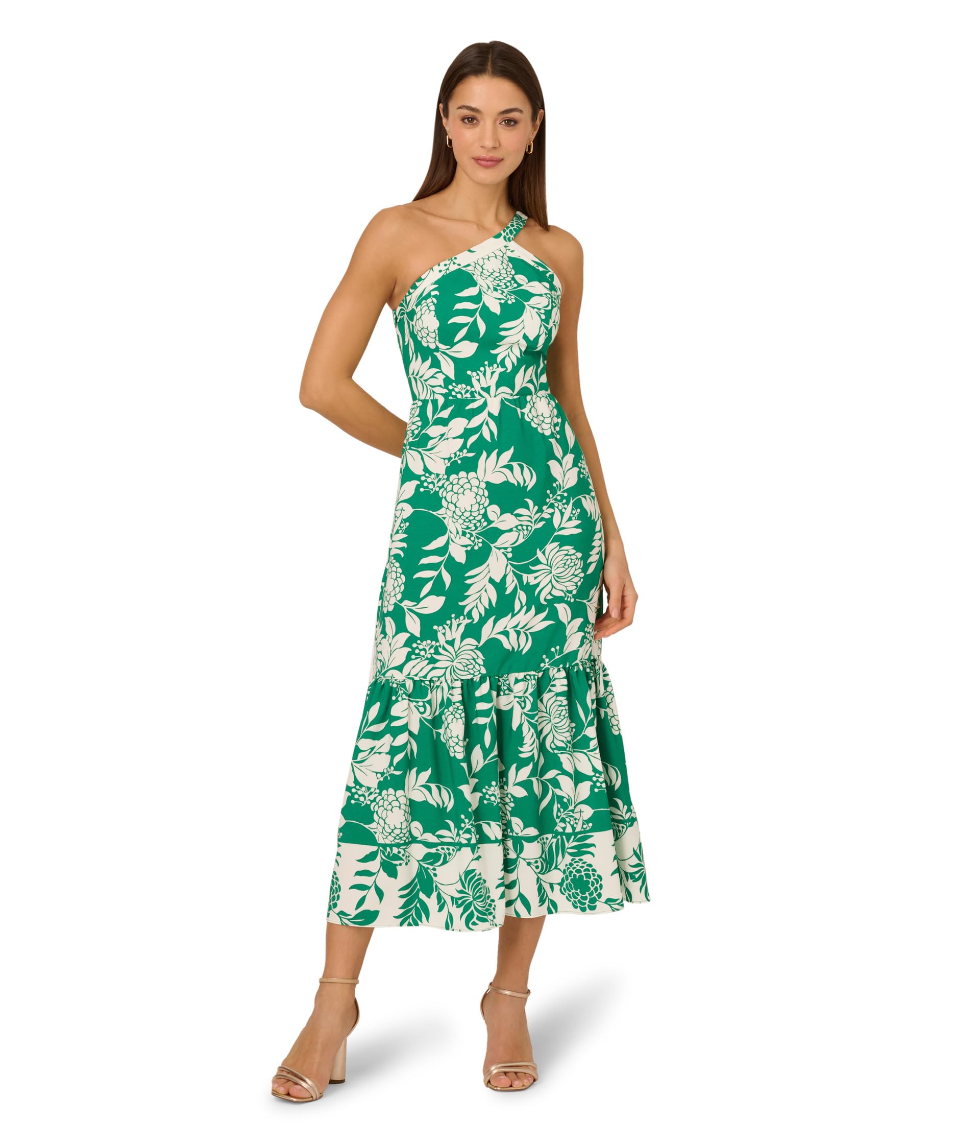 Платье Adrianna Papell One Shoulder Midi Dress, цвет Green/White 
Платье Adrianna Papell One Shoulder Midi Dress, цвет Green/White