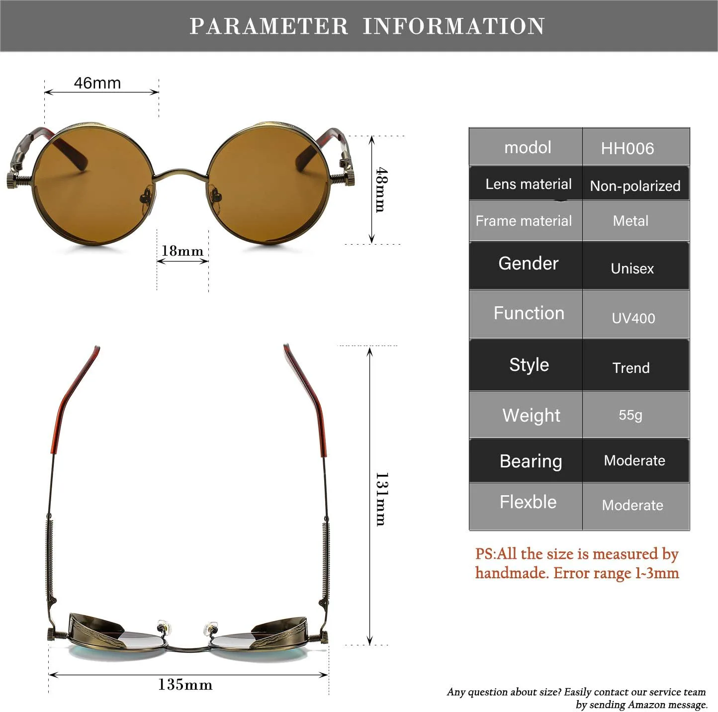 HJSTES Винтажные круглые солнцезащитные очки в стиле стимпанк для женщин и мужчин, круглые готические очки в ретро-металлической оправе, A03 Brown Lens/Bronze Frame
HJSTES Винтажные круглые солнцезащитные очки в стиле стимпанк для женщин и мужчин, круглые готические очки в ретро-металлической оправе, A03 Brown Lens/Bronze Frame