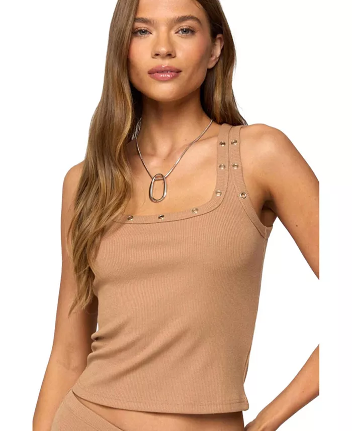 Женская майка-топ с люверсами из хаселя Edikted, коричневый 
Женская майка-топ с люверсами из хаселя Edikted, коричневый