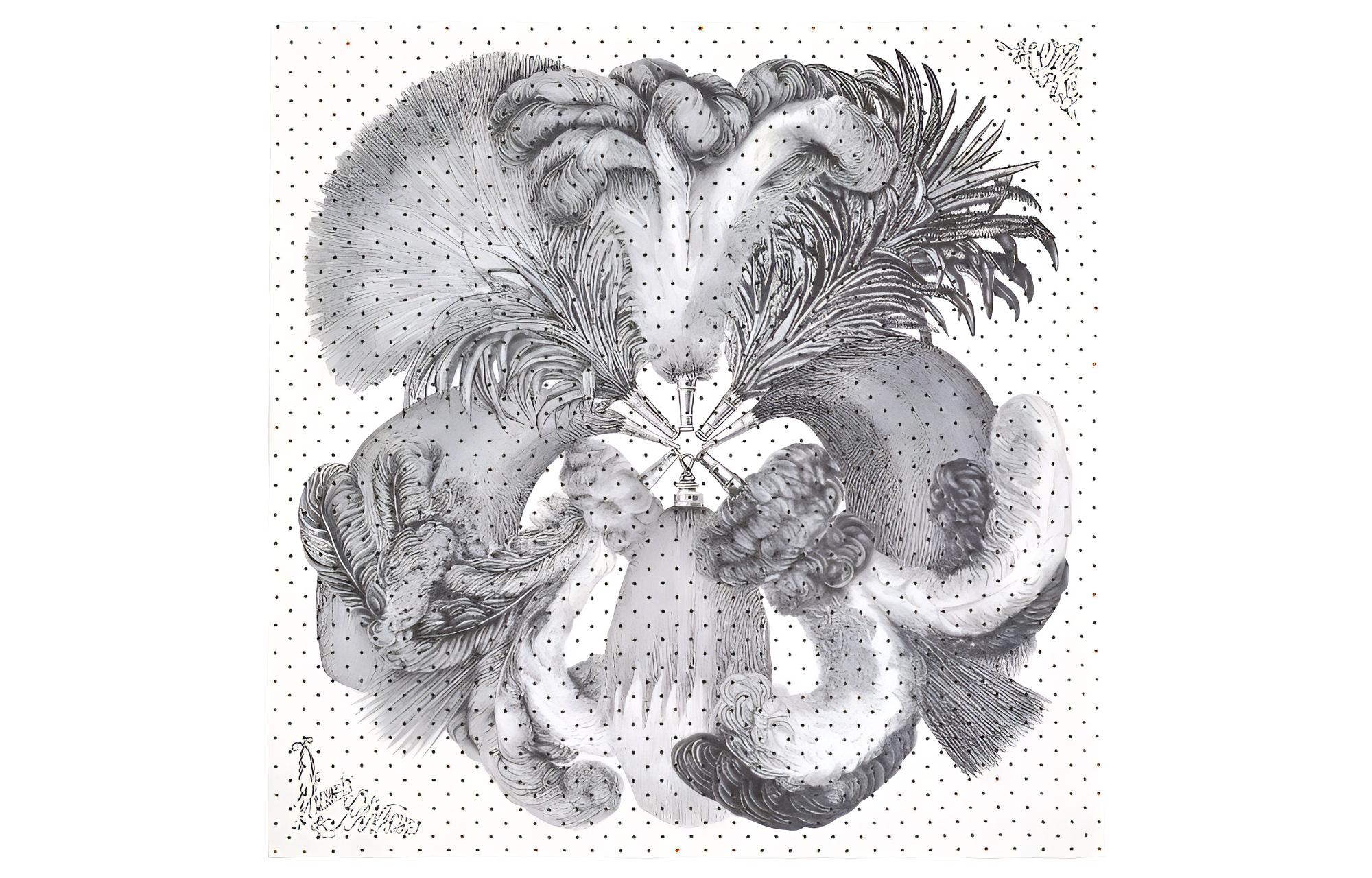 Шарф Plumets Et Panaches 90 HERMES, белый/черный/серый
Шарф Plumets Et Panaches 90 HERMES, белый/черный/серый