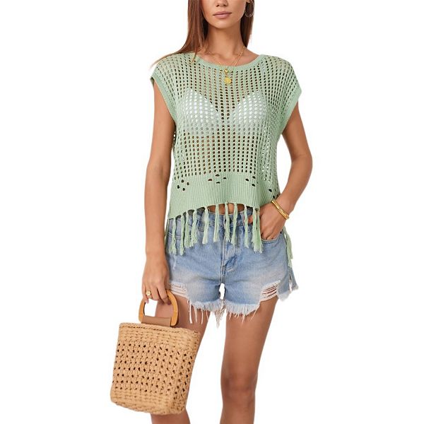 Женский трикотажный топ с круглым вырезом, ажурной отделкой, бахромой и завязкой сзади Yesfashion, Green
Женский трикотажный топ с круглым вырезом, ажурной отделкой, бахромой и завязкой сзади Yesfashion, Green