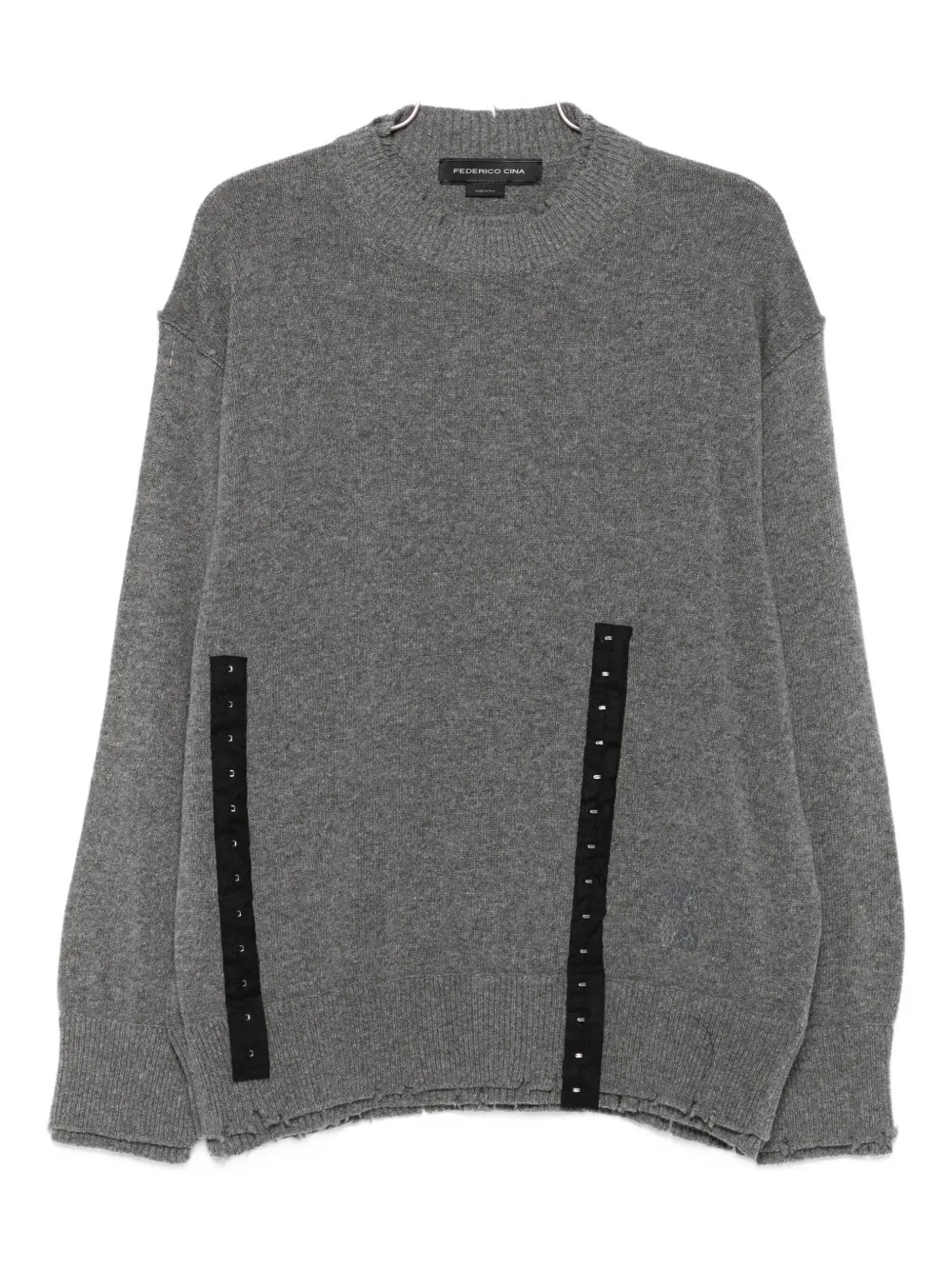 Свитер с бахромой, украшенный пуговицами FEDERICO CINA, серый 
Свитер с бахромой, украшенный пуговицами FEDERICO CINA, серый