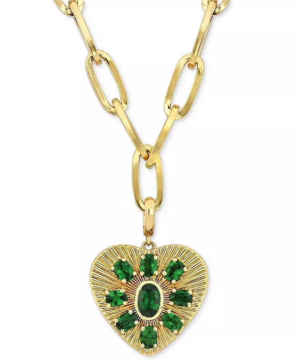 Ожерелье с подвеской в форме сердца из кластера цаворитов в форме солнечных лучей, 18 дюймов (1-3/4 карата) из 10-каратного золота Macy'S, tsavorite
