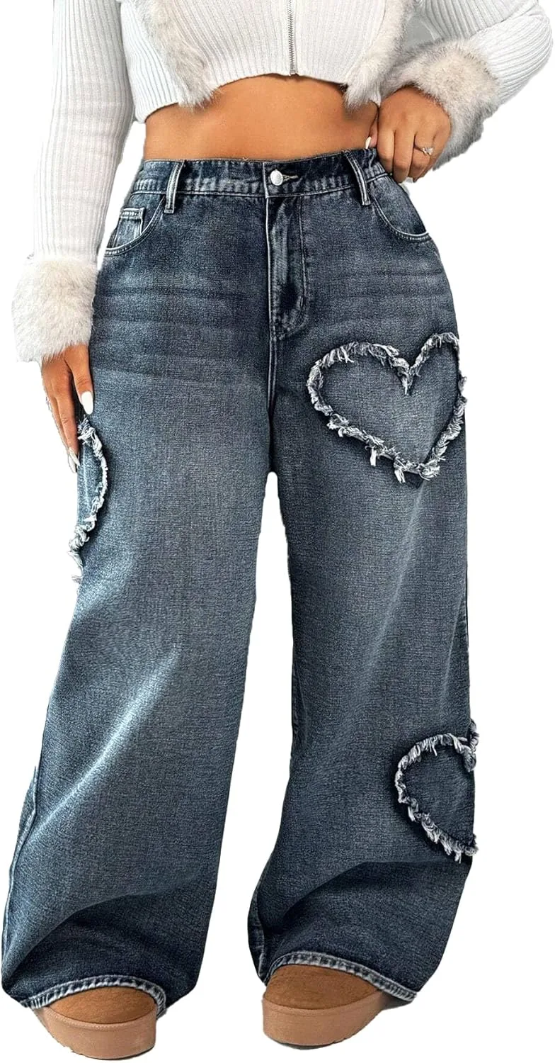 Джинсы с высокой талией и широкими штанинами, дистресс-деним с принтом в виде сердечек Vaimti
Джинсы с высокой талией и широкими штанинами, дистресс-деним с принтом в виде сердечек Vaimti