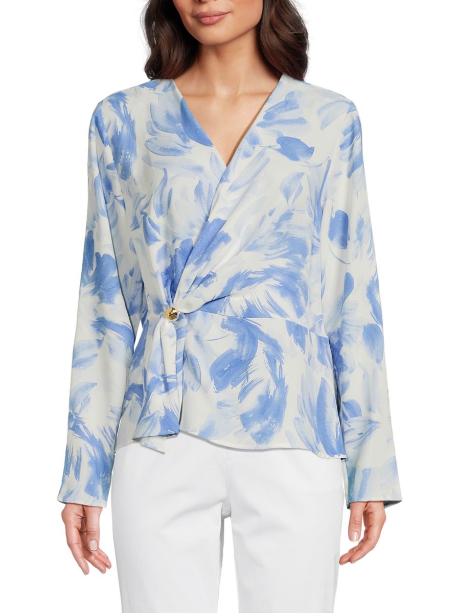 Блузка с принтом и драпировкой Halston, синий мульти
Блузка с принтом и драпировкой Halston, синий мульти