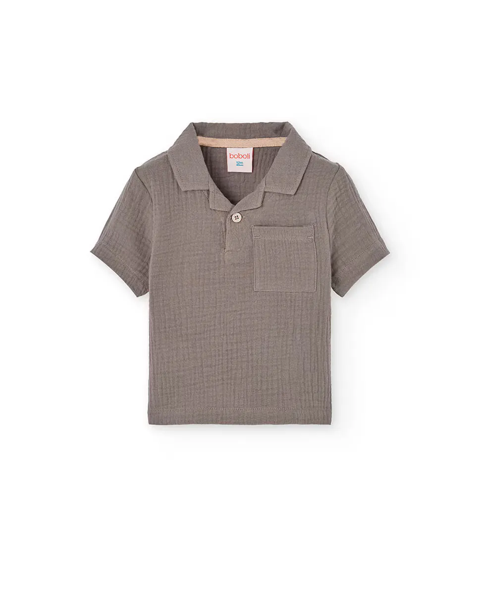 Рубашка поло с короткими рукавами и воротником для мальчика Boboli, коричневый 
Рубашка поло с короткими рукавами и воротником для мальчика Boboli, коричневый