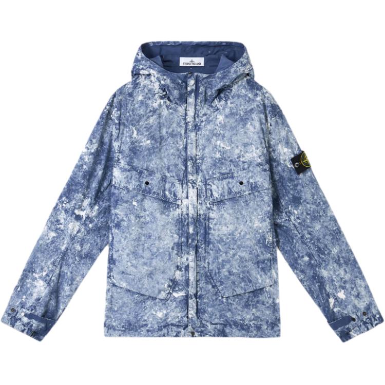 STONE ISLAND Белая пигментная куртка-стрейч с парашютным кроем, Ocean Blue 
STONE ISLAND Белая пигментная куртка-стрейч с парашютным кроем, Ocean Blue