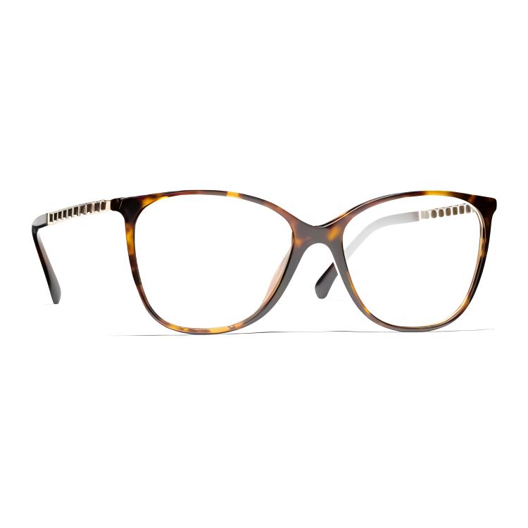 CHANEL Металлическая оправа для очков из телячьей кожи неправильной формы в черепаховом цвете для женщин, Tortoiseshell