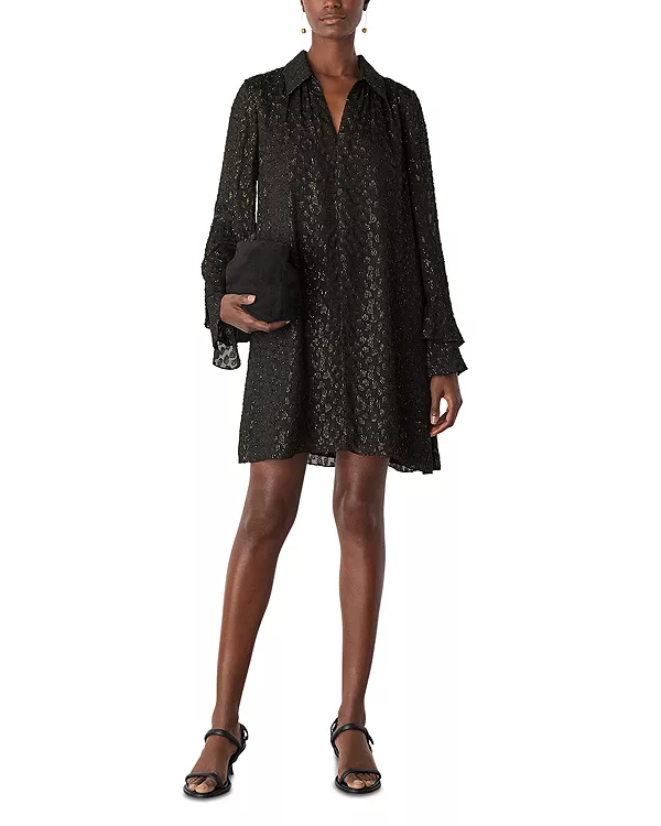 Мини-Платье из металлизированной ткани добби Whistles, черный
Мини-Платье из металлизированной ткани добби Whistles, черный