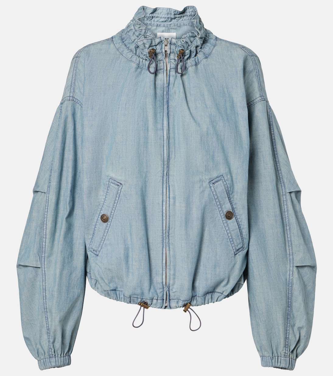 Бомбер из ткани шамбре с перьями Marant Etoile, синий
Бомбер из ткани шамбре с перьями Marant Etoile, синий