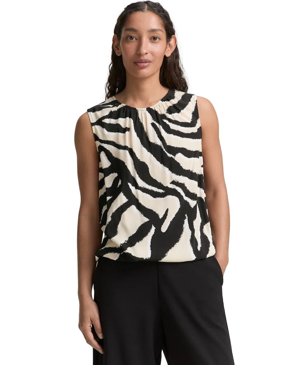 Женская блузка без рукавов с анималистичным принтом Tom Tailor, черный 
Женская блузка без рукавов с анималистичным принтом Tom Tailor, черный