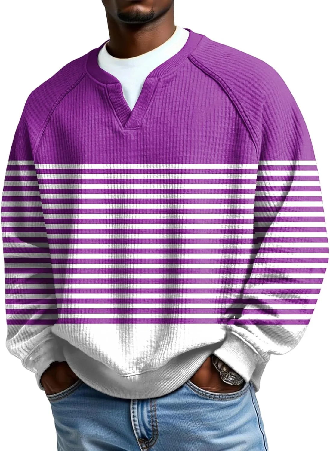 Мужская футболка с V-образным вырезом и длинным рукавом, Casual, Plus Size, в полоску
Мужская футболка с V-образным вырезом и длинным рукавом, Casual, Plus Size, в полоску