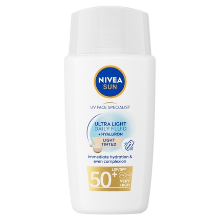 Солнцезащитный УФ-крем для лица Ultra Light Daily Fluid Light Tinted Spf50 Nivea 
Солнцезащитный УФ-крем для лица Ultra Light Daily Fluid Light Tinted Spf50 Nivea