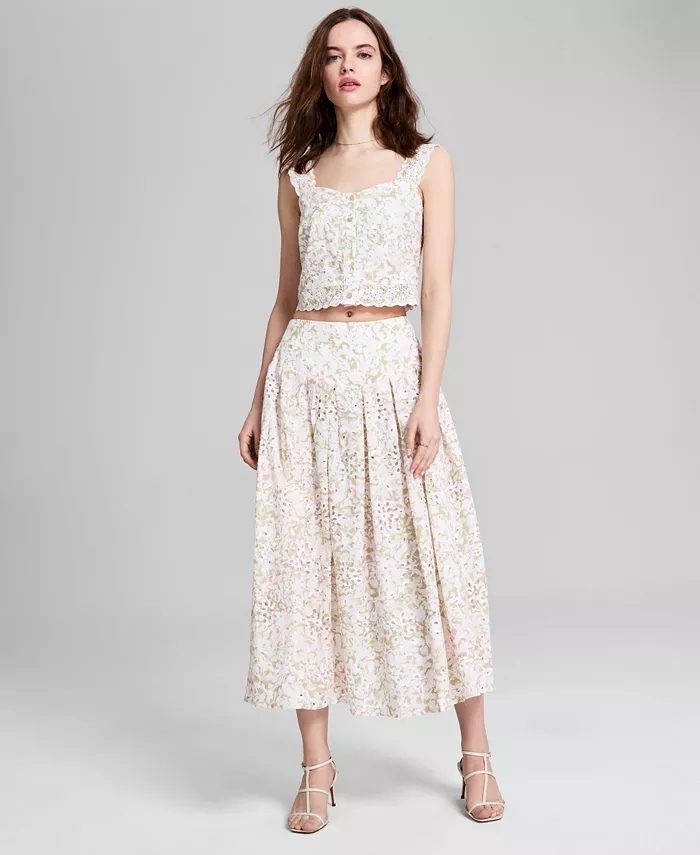 Женская хлопковая миди-юбка с ажурной вышивкой And Now This, розовый 
Женская хлопковая миди-юбка с ажурной вышивкой And Now This, розовый