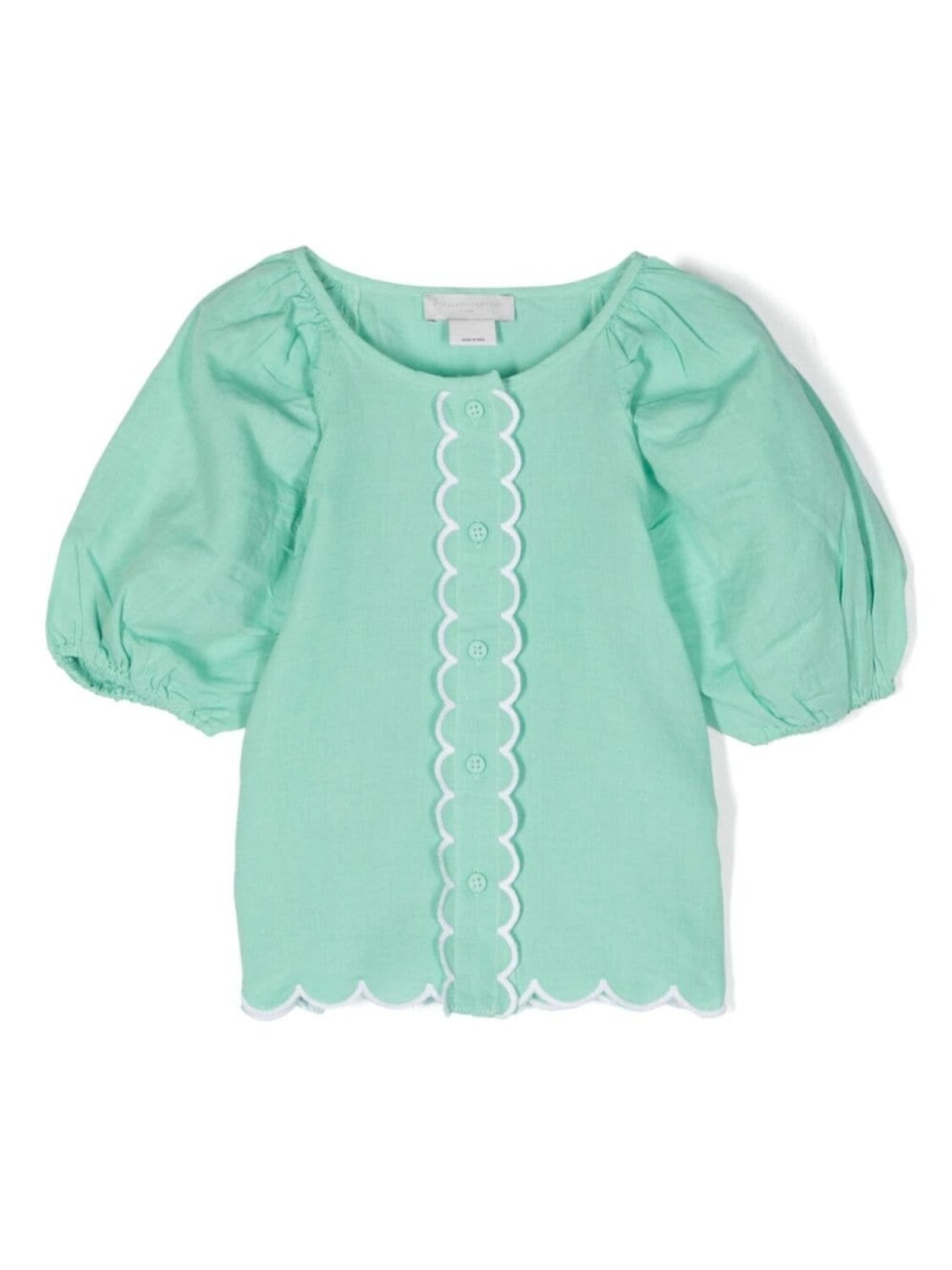 Stella McCartney Kids рубашка из смесового льна с фестонами, зеленый
Stella McCartney Kids рубашка из смесового льна с фестонами, зеленый