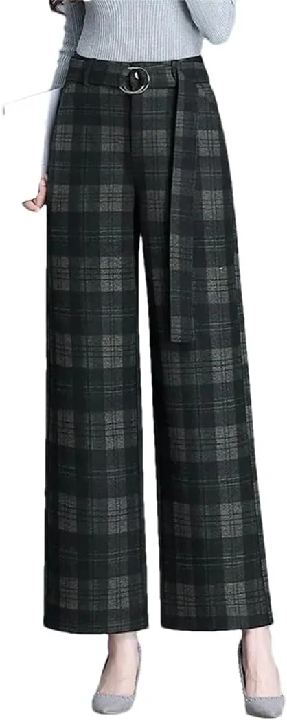 Женские брюки в клетку с широкими штанинами и высокой талией
Женские брюки в клетку с широкими штанинами и высокой талией
