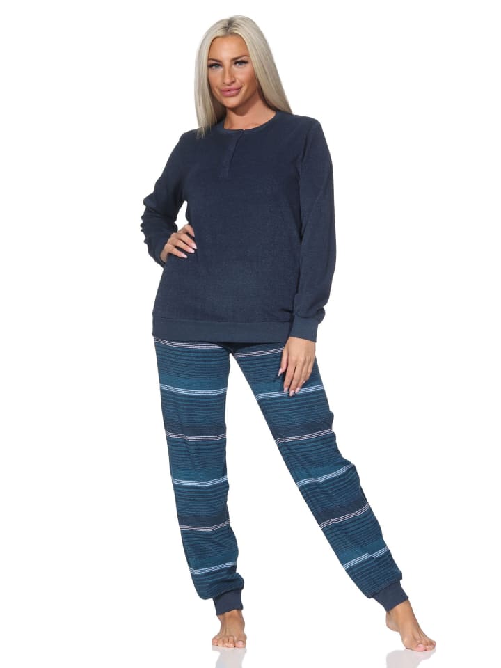 NORMANN Пижама из махровой ткани, с длинными рукавами и манжетами, в полоску, из джинсовой ткани меланжевого оттенка
NORMANN Пижама из махровой ткани, с длинными рукавами и манжетами, в полоску, из джинсовой ткани меланжевого оттенка