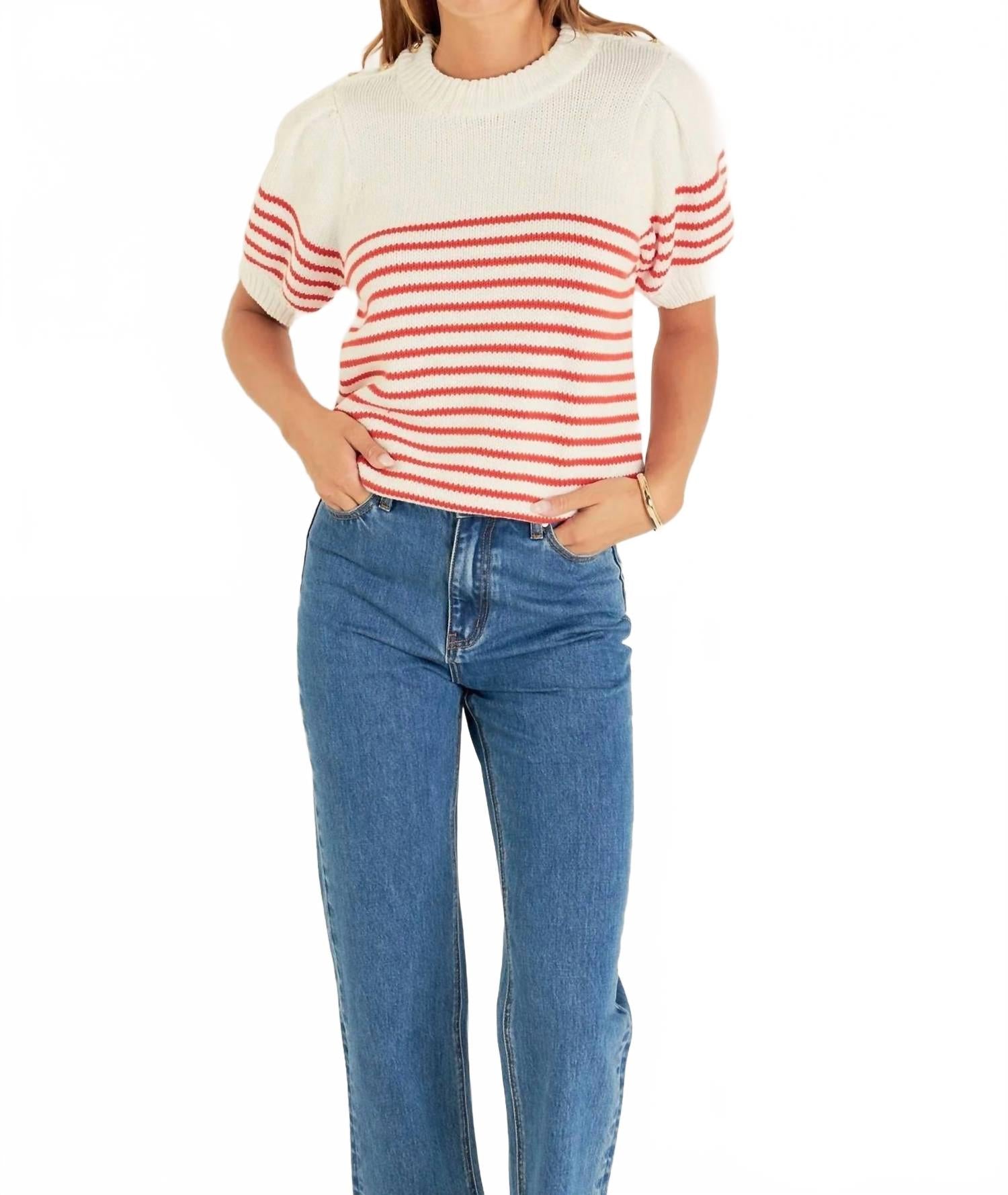 Полосатый кардиган с короткими пышными рукавами и пуговицами в цвете офф-уайт / красный English Factory
Полосатый кардиган с короткими пышными рукавами и пуговицами в цвете офф-уайт / красный English Factory