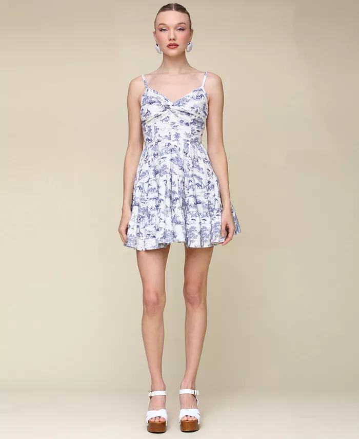 Женское платье с ярусами и силуэтом "фит-энд-флэр" из смесового льна с принтом "туаль" Avec Les Filles, мультиколор