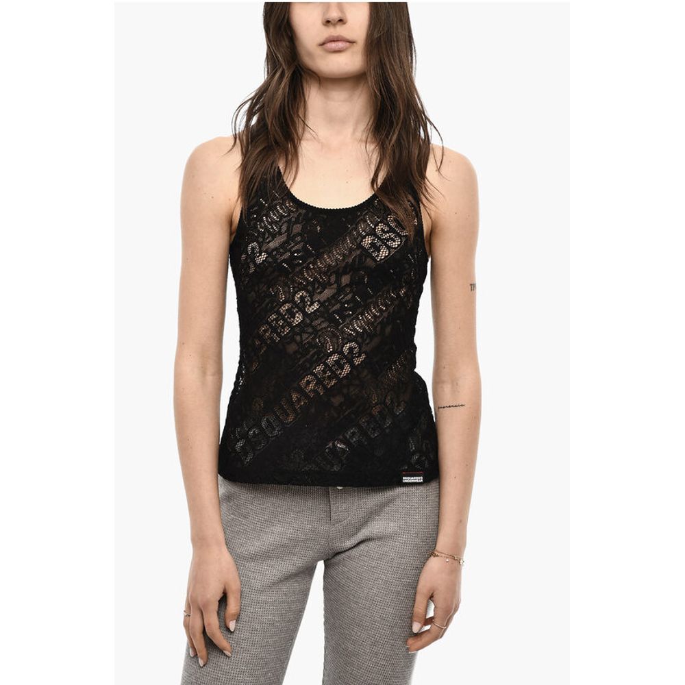 Прозрачная майка-топ с монограммой по всей поверхности Dsquared2, Black 
Прозрачная майка-топ с монограммой по всей поверхности Dsquared2, Black