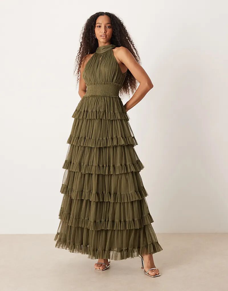 Длинное платье из тюля с кружевом и бисером, многоярусное, оливкового цвета
Длинное платье из тюля с кружевом и бисером, многоярусное, оливкового цвета