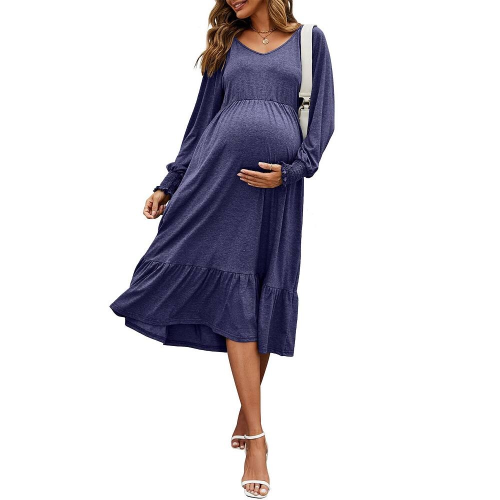 Женское пышное струящееся платье с длинными рукавами для беременных, плиссированное расклешенное платье с присборенными манжетами, повседневное платье миди MISSKY, цвет Dark Blue
Женское пышное струящееся платье с длинными рукавами для беременных, плиссированное расклешенное платье с присборенными манжетами, повседневное платье миди MISSKY, цвет Dark Blue