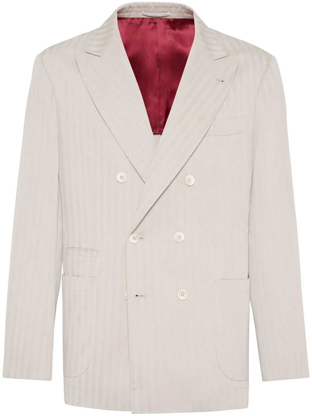 Двубортный пиджак в полоску Brunello Cucinelli, нейтральный
Двубортный пиджак в полоску Brunello Cucinelli, нейтральный