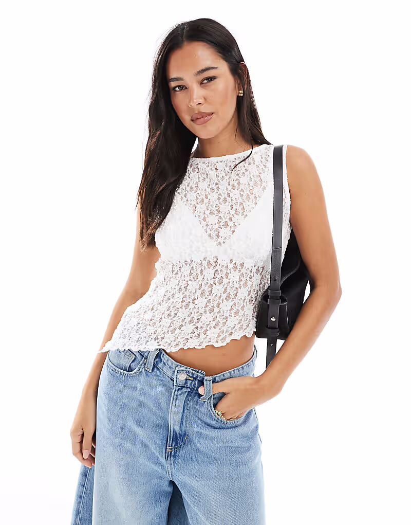 Топ без рукавов с асимметричным подолом из кружева ASOS DESIGN цвета слоновой кости
Топ без рукавов с асимметричным подолом из кружева ASOS DESIGN цвета слоновой кости