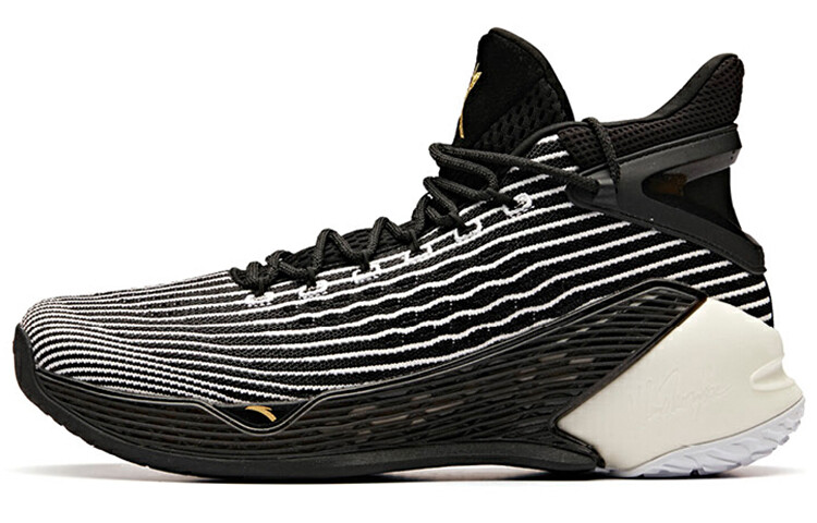 Баскетбольные кроссовки KT4 мужские высокие черные/белые/металлик-золотые Anta