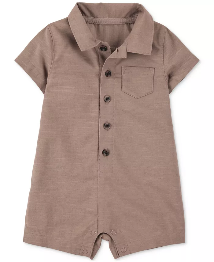 Детский хлопковый комбинезон-поло с пуговицами для мальчиков Carter's, коричневый 
Детский хлопковый комбинезон-поло с пуговицами для мальчиков Carter's, коричневый