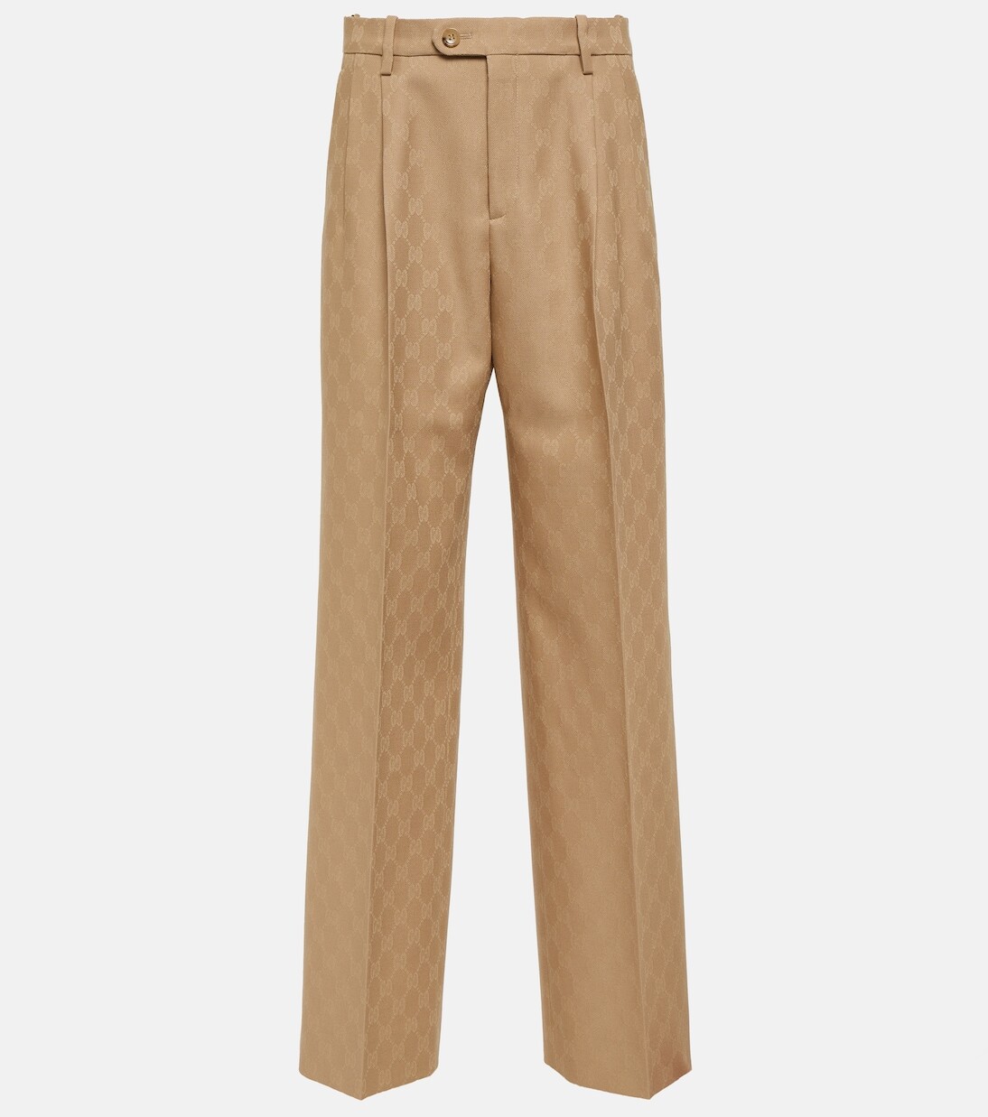 Прямые брюки из шерстяного жаккарда с узором gg Gucci, бежевый
Прямые брюки из шерстяного жаккарда с узором gg Gucci, бежевый