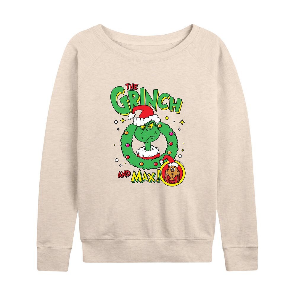 Женский легкий свитшот из френч терри Dr. Seuss The Grinch & Max Licensed Character, бежевый 
Женский легкий свитшот из френч терри Dr. Seuss The Grinch & Max Licensed Character, бежевый
