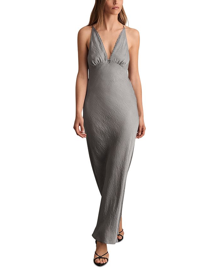Вечернее платье миди Vesper из жатого сатина REISS, серый 
Вечернее платье миди Vesper из жатого сатина REISS, серый