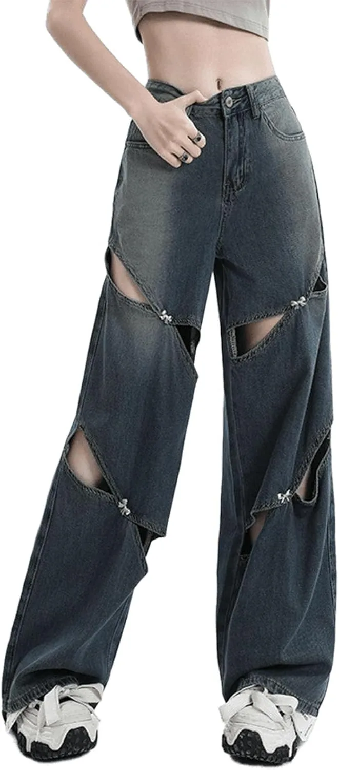 Женские потертые рваные широкие брюки UICIOP
Женские потертые рваные широкие брюки UICIOP