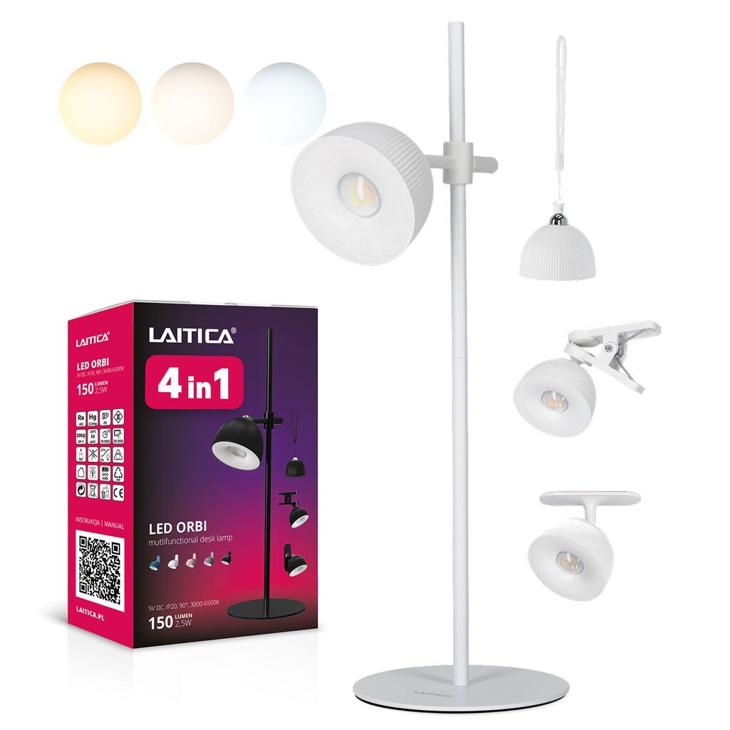Настольная лампа LAITICA LED ORBI 2,5 Вт - 4-в-1 белый, зарядная станция USB, ТРИ ЦВЕТА СВЕТА KOBI
Настольная лампа LAITICA LED ORBI 2,5 Вт - 4-в-1 белый, зарядная станция USB, ТРИ ЦВЕТА СВЕТА KOBI
