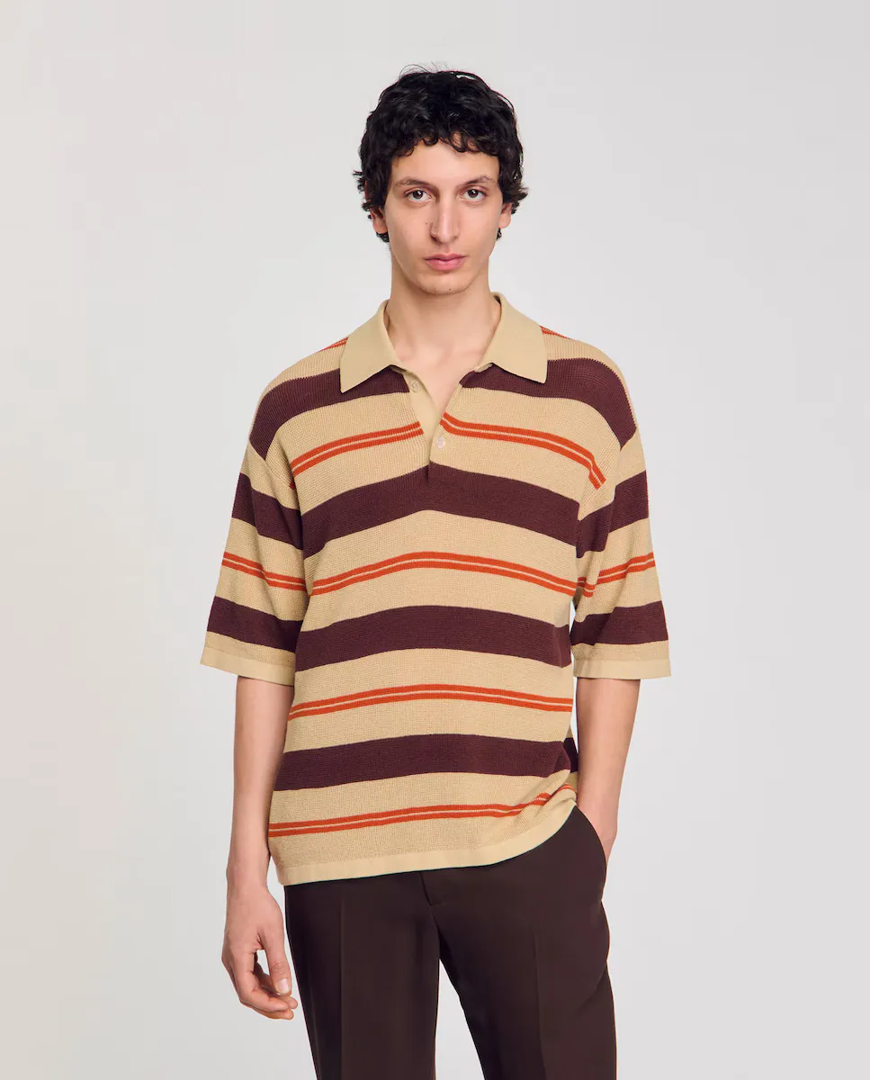 Мужская полосатая трикотажная рубашка-поло Sandro, светло-коричневый
Мужская полосатая трикотажная рубашка-поло Sandro, светло-коричневый