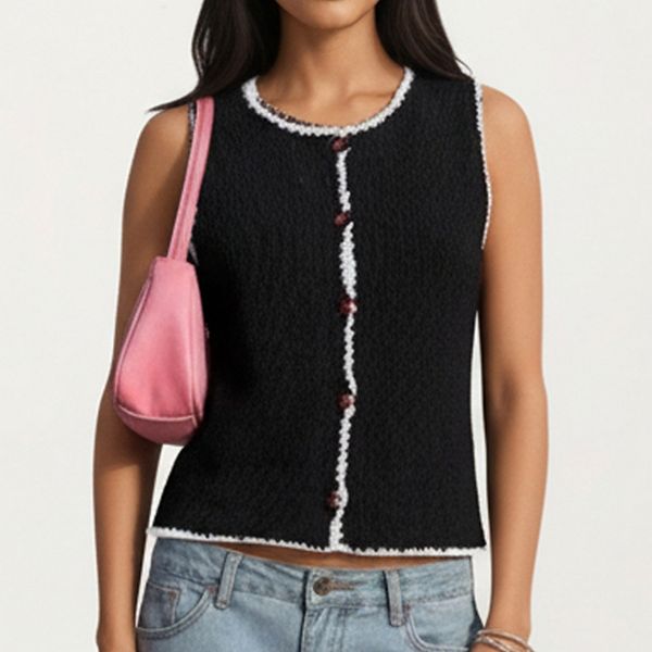 Топ без рукавов на пуговицах с контрастной отделкой Anna-Kaci, Black
Топ без рукавов на пуговицах с контрастной отделкой Anna-Kaci, Black