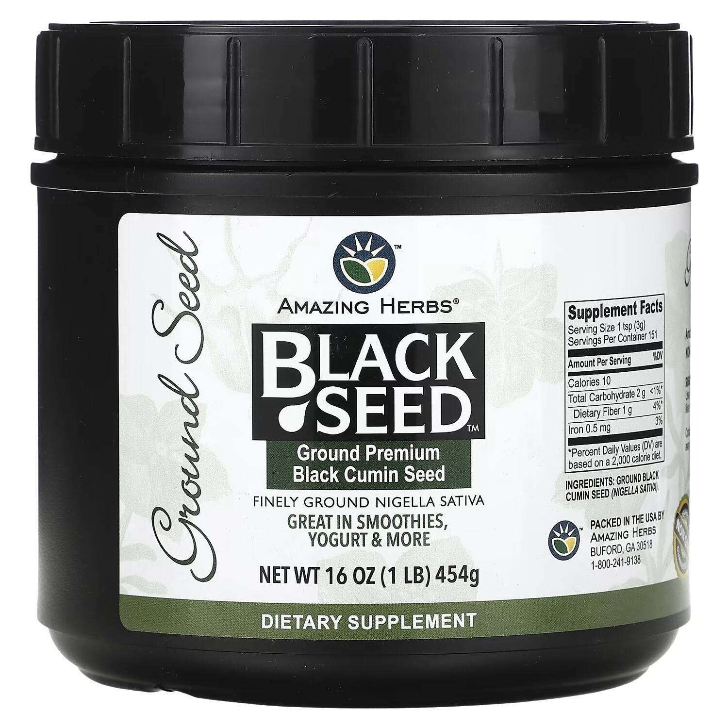 Молотые семена черного тмина Amazing Herbs Black Seed Premium, 454 г
Молотые семена черного тмина Amazing Herbs Black Seed Premium, 454 г