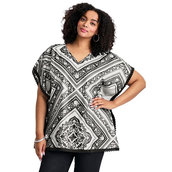 Женский пончо с кружевной отделкой plus size Avenue, Black Scarf Print
Женский пончо с кружевной отделкой plus size Avenue, Black Scarf Print