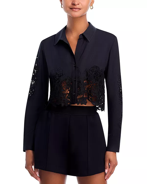 Укороченная блузка из сейшельского кружева L'Agence, черный
Укороченная блузка из сейшельского кружева L'Agence, черный